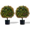 imageGoplus 22 Artificial Boxwood Topiary Ball Tree Set of 2 UV Resistant Faux Potted Plants Artificial Shrubs Bushes with Orange Fruits Fake Evergreen Artificial Topiary for Home Front Porch DecorOrange