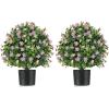 imageGoplus 22 Artificial Boxwood Topiary Ball Tree Set of 2 UV Resistant Faux Potted Plants Artificial Shrubs Bushes with Orange Fruits Fake Evergreen Artificial Topiary for Home Front Porch DecorPurple