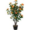 imageGoplus 38 Artificial Camellia Tree Flower Plants Artificial Tree Faux Floral Plant Blooming Tree in Cement Pot Greenery Potted Plant for Indoor Outdoor Office Home Porch DecorOrange