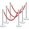 imageGoplus 6Pcs Stainless Steel Stanchion Set Stanchions and 5FT Red Velvet Ropes Round Top Polished Silver Stanchion Posts Queue Line Pole Crowd Control Safety Barriers for Theaters Museum PartySilver
