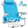imageGoplus Beach Chair 2 Pack 330lbs Folding Backpack Beach Chairs for Adults with 5 Positions Storage Pockets Towel Bar ampamp Headrest Foldable Low Beach Lounge Portable Aluminum Lay Flat Camping ChairSky Blue