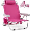 imageGoplus Beach Chair 2 Pack 330lbs Folding Backpack Beach Chairs for Adults with 5 Positions Storage Pockets Towel Bar ampamp Headrest Foldable Low Beach Lounge Portable Aluminum Lay Flat Camping ChairPink