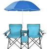 imageGoplus Double Camping Chair with Umbrella Folding Loveseat Chairs wCanopy Shade Carrying Bag Table Cup Holder Portable Beach Chairs Outdoor Picnic Patio BlueTurquoise