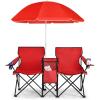 imageGoplus Double Camping Chair with Umbrella Folding Loveseat Chairs wCanopy Shade Carrying Bag Table Cup Holder Portable Beach Chairs Outdoor Picnic Patio BlueRed
