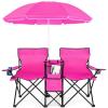 imageGoplus Double Camping Chair with Umbrella Folding Loveseat Chairs wCanopy Shade Carrying Bag Table Cup Holder Portable Beach Chairs Outdoor Picnic Patio BluePink