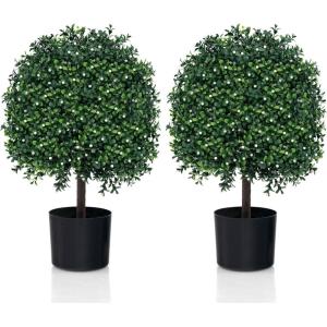 imageGoplus 22 Artificial Boxwood Topiary Ball Tree Set of 2 UV Resistant Faux Potted Plants Artificial Shrubs Bushes with Orange Fruits Fake Evergreen Artificial Topiary for Home Front Porch DecorWhite Fruits