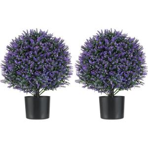 imageGoplus 22 Artificial Boxwood Topiary Ball Tree Set of 2 UV Resistant Faux Potted Plants Artificial Shrubs Bushes with Orange Fruits Fake Evergreen Artificial Topiary for Home Front Porch DecorLavender