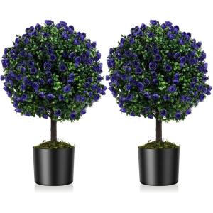 imageGoplus 22 Artificial Boxwood Topiary Ball Tree Set of 2 UV Resistant Faux Potted Plants Artificial Shrubs Bushes with Orange Fruits Fake Evergreen Artificial Topiary for Home Front Porch DecorPurple Rose