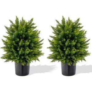 imageGoplus 22 Artificial Boxwood Topiary Ball Tree Set of 2 UV Resistant Faux Potted Plants Artificial Shrubs Bushes with Orange Fruits Fake Evergreen Artificial Topiary for Home Front Porch DecorCedar Tree