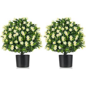 imageGoplus 22 Artificial Boxwood Topiary Ball Tree Set of 2 UV Resistant Faux Potted Plants Artificial Shrubs Bushes with Orange Fruits Fake Evergreen Artificial Topiary for Home Front Porch DecorWhite