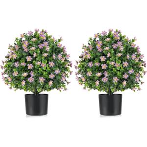 imageGoplus 22 Artificial Boxwood Topiary Ball Tree Set of 2 UV Resistant Faux Potted Plants Artificial Shrubs Bushes with Orange Fruits Fake Evergreen Artificial Topiary for Home Front Porch DecorPurple