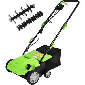 imageGoplus 2in1 Lawn Dethatcher and Scarifier 3 Level Depth Adjustable Weeder w 11 Gallon Collection Bag ampamp 2 Removable Blades 13Inch 12 Amp Corded Electric Scarifier for Garden ampamp YardGreen