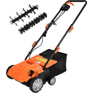 imageGoplus 2in1 Lawn Dethatcher and Scarifier 3 Level Depth Adjustable Weeder w 11 Gallon Collection Bag ampamp 2 Removable Blades 13Inch 12 Amp Corded Electric Scarifier for Garden ampamp YardOrange