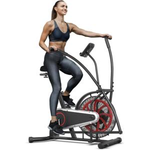 imageGoplus Air Bike Fan Exercise Bike with Unlimited Resistance Clear LCD Display Tablet Holder Adjustable Seat and Builtin Wheels Fan Cycling Bike for Home Cardio Training