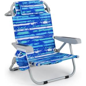 imageGoplus Beach Chair 2 Pack 330lbs Folding Backpack Beach Chairs for Adults with 5 Positions Storage Pockets Towel Bar ampamp Headrest Foldable Low Beach Lounge Portable Aluminum Lay Flat Camping ChairBlue Stripe