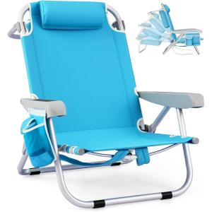 imageGoplus Beach Chair 2 Pack 330lbs Folding Backpack Beach Chairs for Adults with 5 Positions Storage Pockets Towel Bar ampamp Headrest Foldable Low Beach Lounge Portable Aluminum Lay Flat Camping ChairSky Blue