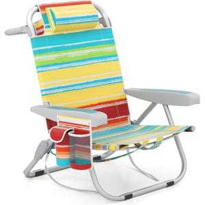 imageGoplus Beach Chair 2 Pack 330lbs Folding Backpack Beach Chairs for Adults with 5 Positions Storage Pockets Towel Bar ampamp Headrest Foldable Low Beach Lounge Portable Aluminum Lay Flat Camping ChairColourful