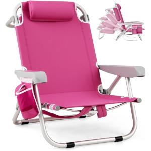 imageGoplus Beach Chair 2 Pack 330lbs Folding Backpack Beach Chairs for Adults with 5 Positions Storage Pockets Towel Bar ampamp Headrest Foldable Low Beach Lounge Portable Aluminum Lay Flat Camping ChairPink