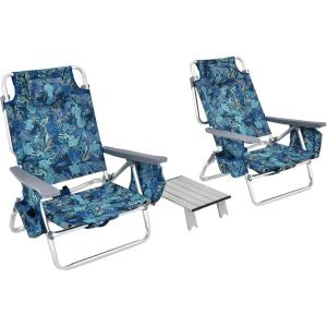 imageGoplus Beach Chair Folding Backpack Beach Chairs for Adults with 5 Positions Head Pillow Cooler Bag Towel Bar Cup Holders Sunbath Sling Tanning Lounge Foldable Layout Camping ChairsNavy