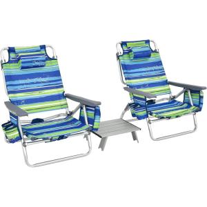 imageGoplus Beach Chair Folding Backpack Beach Chairs for Adults with 5 Positions Head Pillow Cooler Bag Towel Bar Cup Holders Sunbath Sling Tanning Lounge Foldable Layout Camping ChairsBluegreen