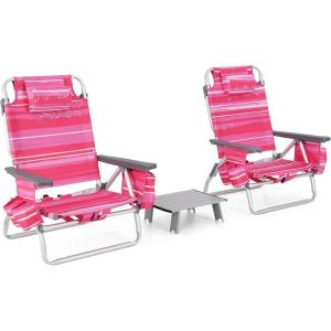imageGoplus Beach Chair Folding Backpack Beach Chairs for Adults with 5 Positions Head Pillow Cooler Bag Towel Bar Cup Holders Sunbath Sling Tanning Lounge Foldable Layout Camping ChairsPink