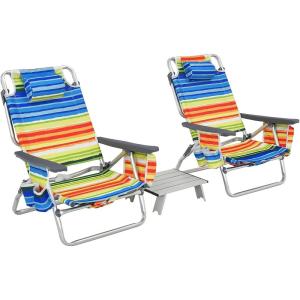 imageGoplus Beach Chair Folding Backpack Beach Chairs for Adults with 5 Positions Head Pillow Cooler Bag Towel Bar Cup Holders Sunbath Sling Tanning Lounge Foldable Layout Camping ChairsMulti Color
