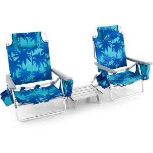 imageGoplus Beach Chair Folding Backpack Beach Chairs for Adults with 5 Positions Head Pillow Cooler Bag Towel Bar Cup Holders Sunbath Sling Tanning Lounge Foldable Layout Camping ChairsLight Blue
