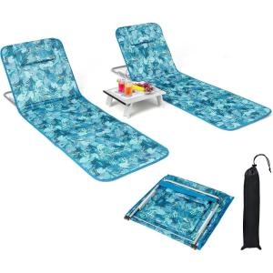 imageGoplus Beach Chairs with Side Table 2 Pack Folding Lounge Chairs for Adults with 5 Adjustable Position Backpack Lightweight Reclining Lounge Chair for Lawn Camping Picnic Sunbath Pool NavyBluegreen