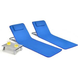 imageGoplus Beach Chairs with Side Table 2 Pack Folding Lounge Chairs for Adults with 5 Adjustable Position Backpack Lightweight Reclining Lounge Chair for Lawn Camping Picnic Sunbath Pool NavyNavy