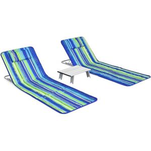imageGoplus Beach Chairs with Side Table 2 Pack Folding Lounge Chairs for Adults with 5 Adjustable Position Backpack Lightweight Reclining Lounge Chair for Lawn Camping Picnic Sunbath Pool NavyBlue Stripe