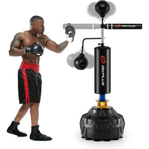 imageGoplus Boxing Speed Trainer Freestanding Punching Bag 360 Spinning Bar with 2 Reflex Speed Balls Shock Absorbers Fillable Base Height Adjustable Boxing Training Equipment for Teens Adults