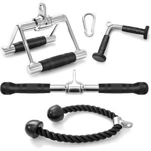 imageGoplus Cable Machine Attachment Set 4PCS 5PCS LAT Pulldown Attachments wVShaped Press Down Handle Tricep Rope Double D Handle Weight Machine Accessories for Home Gym5PCSadd a Straight Bar