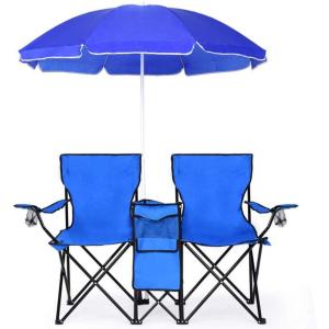 imageGoplus Double Camping Chair with Umbrella Folding Loveseat Chairs wCanopy Shade Carrying Bag Table Cup Holder Portable Beach Chairs Outdoor Picnic Patio BlueBlue