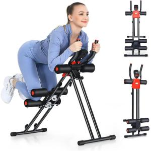 imageGoplus Foldable Core Abdominal Trainer AB Workout Machine Exercise Equipment with 3 Adjustable Levels LCD Display Ab Cruncher Strength Training Equipment for Home Gym Fitness BlackRed