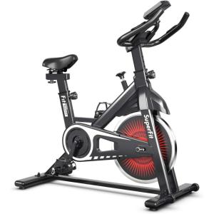 imageGoplus Indoor Cycling Bike Silent Belt Drive Exercise Bike Stationary Bicycle with Steel Flywheel Phone Holder Adjustable Seat and Handlebar LCD Monitor Heart Rate MonitorBlack  White
