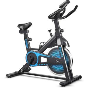 imageGoplus Indoor Cycling Bike Silent Belt Drive Exercise Bike Stationary Bicycle with Steel Flywheel Phone Holder Adjustable Seat and Handlebar LCD Monitor Heart Rate MonitorBlack
