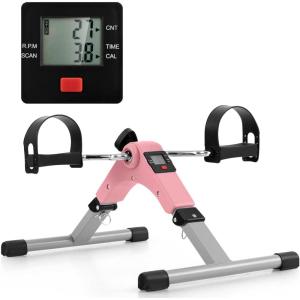 imageGoplus Mini Exercise Bike Folding Under Desk Bike Pedal Exerciser with LCD Display Adjustable Resistance Portable Lightweight Foot Peddler Machine for Seniors Arms Legs Workout Office Home FitnessPinkSliver