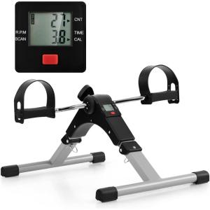 imageGoplus Mini Exercise Bike Folding Under Desk Bike Pedal Exerciser with LCD Display Adjustable Resistance Portable Lightweight Foot Peddler Machine for Seniors Arms Legs Workout Office Home FitnessBlackSliver