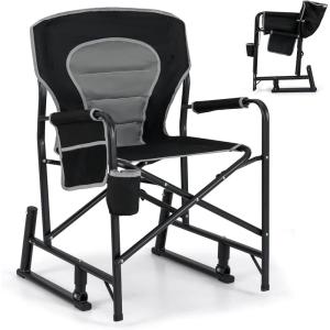 imageGoplus Outdoor Rocker Camping Chairs for Adults Portable Folding Chair wDual Springs Padded Back Cup Holder Storage Pocket HeavyDuty Rocking Arm Chair for Beach Lawn Travel Fishing2BlackBlack