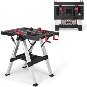 imageGoplus Portable Workbench Folding Work Table ampamp Sawhorse with Adjustable Height 440LBS1000LBS Capacity Clamps 2 x 4 Support Arms Tool Tray Collapsible Tool Bench Work Bench for Garage Home