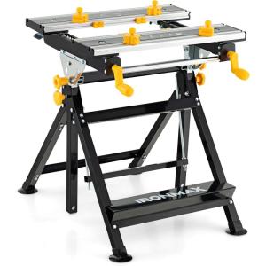 imageGoplus Portable Workbench Folding Work Table wTiltable Platform 7Level Adjustable Height8 Sliding Clamps ampamp 2 Rotary Clamping Handles Saw Table Work Stand Foldable Work Bench for Garage Workshop