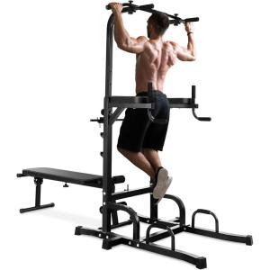 imageGoplus Power Tower with Bench Multifunctional Home Gym Pull Up Bar Stand Dip Station w 7 Adjustable Heights ampamp Foldable Weight Bench Full Body Strength Training Fitness Equipment Chin Up Tower