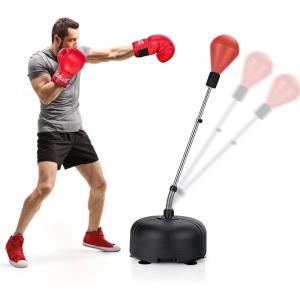 imageGoplus Punching Bag with Stand for Adults Kids Freestanding Reflex Speed Bags with 55625 Adjustable Height Boxing Equipment with Gloves for Home Gym Workout MMA Training FitnessRedBlack