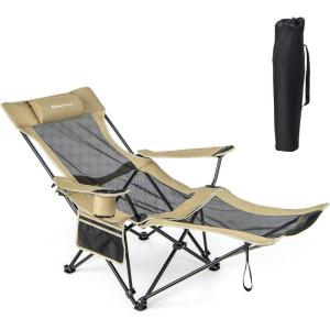 imageGoplus Reclining Camping Chair with Foot Rest Folding Lounge Chair for Adults wAdjustable Backrest Storage Bag ampamp Cup Holder Portable Recliner Beach Chair Outdoor Camp Picnics 330 LBS 2 KhakiKhaki