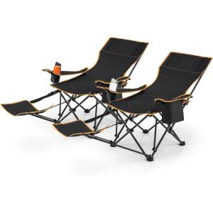 imageGoplus Reclining Camping Chair with Removable Footrest 2in1 Folding Lounge Chair wAdjustable Backrest Storage Bag ampamp Cup HolderPortable Recliner Cozy Lounge Chair for Picnic Fishing 2