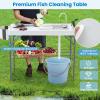 imageGoplus 425 Folding Fish Cleaning Table with Sink and Spray Nozzle Portable Camping Sink Table with Faucet Drainage Hose Grid Rack Knife Groove Outdoor Fish Fillet Cleaning Station for Picnic