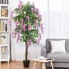imageGoplus 6FT Ficus Artificial Tree Fake Wisteria Tree in Nursery Pot Greenery Faux Floor Plant Tall Artificial Plants for Indoor Outdoor Bedroom Living Room DecorRosy