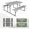 imageGoplus Foldable Picnic Table with Benches Rectangular Camping Table Set with Metal Frame Folding Indoor Outdoor Dining Table Set for Garden Patio Backyard WhiteGrey