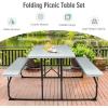 imageGoplus Foldable Picnic Table with Benches Rectangular Camping Table Set with Metal Frame Folding Indoor Outdoor Dining Table Set for Garden Patio Backyard WhiteGrey