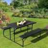 imageGoplus Foldable Picnic Table with Benches Rectangular Camping Table Set with Metal Frame Folding Indoor Outdoor Dining Table Set for Garden Patio Backyard WhiteBlack